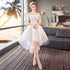 White Off Shoulder High Low Tulle Party Dress, Tulle with Lace Applique Graduation Dress Party Dress