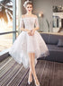 White Off Shoulder High Low Tulle Party Dress, Tulle with Lace Applique Graduation Dress Party Dress