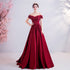 Wine Red Beaded and Lace Off Shoulder Long Party Dress, Wine Red Floor Length Prom Dress