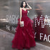 Wine Red Lace Applique V-neckline Long Straps Formal Dress, Dark Red Prom Dresses