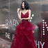 Wine Red Lace Applique V-neckline Long Straps Formal Dress, Dark Red Prom Dresses