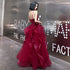 Wine Red Lace Applique V-neckline Long Straps Formal Dress, Dark Red Prom Dresses