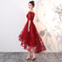 Wine Red Lace High Low Lovely Short Off Shoulder Party Dress, High Low Homeocming Dress Prom Dress