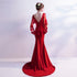 Wine Red Mermaid V back Evening Gown with Lace Applique, Dark Red Evening Dresses