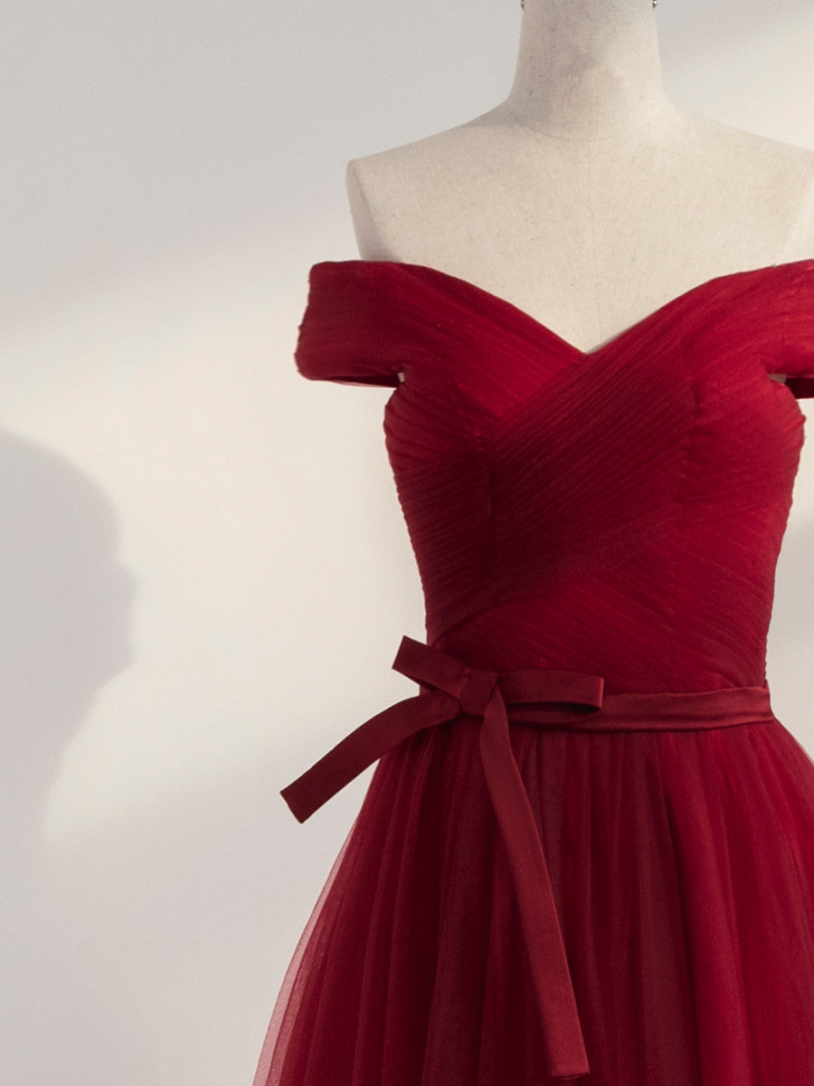 Wine Red Off Shoulder Simple Sweetheart Floor Length Party Dress, Dark –  BeautyDressy