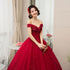Wine Red Off The Shoulder Lace Party Quinceanera Dresses Sweet 16 Dress,  Ball Gown Prom Dress