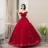 Wine Red Off The Shoulder Lace Party Quinceanera Dresses Sweet 16 Dress,  Ball Gown Prom Dress