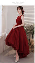 Wine Red Organza Lace High Low Chic Party Dresses Prom Dress, Wine Red Homecoming Dresses