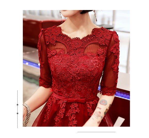Wine Red Short Sleeves Lace and Tulle Lovely Homecoming Dress, Wine Red Prom Dress Party Dress
