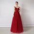 Wine Red Tulle Round Neckline Long Party Dress, A-line Floor Length Evening Dress Prom Dress