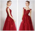 Wine Red Tulle Round Neckline Long Party Dress, A-line Floor Length Evening Dress Prom Dress