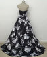 Black Floral Halter Ball Gown Party Dress, Floral Long Formal Dress Prom Dress