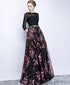 Black Lace and Pink Floral Tulle Long Party Dress, Black Bridesmaid Dress Party Dress