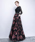 Black Lace and Pink Floral Tulle Long Party Dress, Black Bridesmaid Dress Party Dress