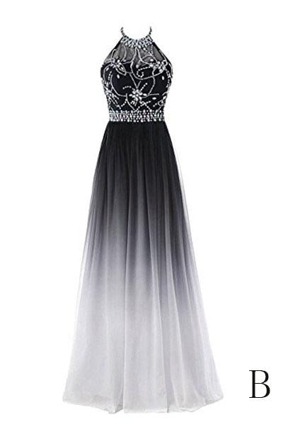 Beautiful Gradient Beaded A-line Party Gown, Long Junior Prom Dress