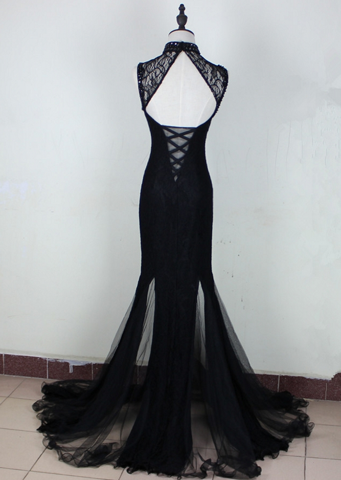 princess polly baby blue dress Charming Black Mermaid Backless Long Evening Dress, High Neckline Prom Dress US Size 10 / Black