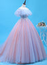 Charming Blue and Pink Tulle Off Shoulder Sweet 16 Dress with Lace, Ball Gown Formal Dress