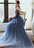 Unique Tulle Beaded Gradient A-line Sweetheart Long Prom Dress, Tulle Formal Dress Evening Gown
