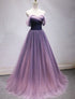 Purple Tulle Sweetheart Gradient Off Shoulder Long Party Dress, A-line Tulle Prom Dress Party Dress