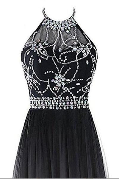 Beautiful Gradient Beaded A-line Party Gown, Long Junior Prom Dress
