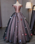 Princess Black Tulle off Shoulder Long Evening Dress with Appliqués, Sweet 16 Dresses
