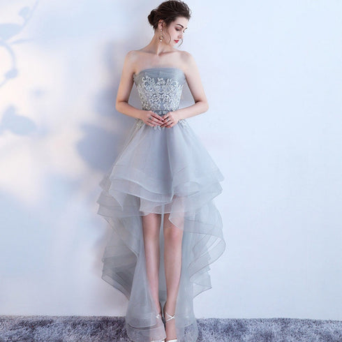Fashionable Grey Tulle High Low Party Dress, Short New Prom Dress
