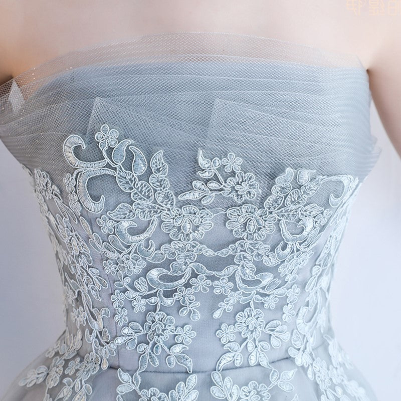 Beautiful Light Grey Lace and Tulle High Low Party Dress, Lovely Prom Dress