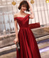 Dark Red Off Shoulder Satin Long Prom Dress, Red Evening Dress Bridesmaid Dress