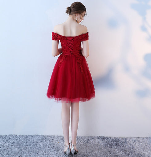 Lovely Dark Red Tulle Short Homecoming Dress, Wine Red Prom Dress