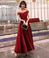 Dark Red Off Shoulder Satin Long Prom Dress, Red Evening Dress Bridesmaid Dress