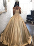 Champagne Satin Lace Off Shoulder Princess Gown, Ball Gown Sweet 16 Dresses