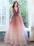 Beautiful Tulle Gradient V-neckline Long Party Dress, A-line Prom Dress New Evening Dress