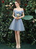 Lovely Grey Short Sweetheart Beaded Prom Dress, Off Shoulder Grey Homecoming Dress