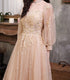 Champagne Puffy Sleeves Tulle Long Prom Dress, A-line Tulle Formal Dress