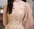 Champagne Puffy Sleeves Tulle Long Prom Dress, A-line Tulle Formal Dress