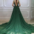 Dark Green Low Back Beaded Lace V-neckline Party Dress, A-line Prom Dress