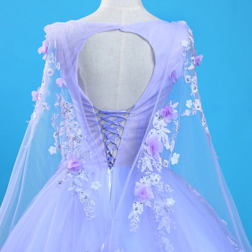 Beautiful Lavender Flowers Round Neckline Party Dress, Sweet 16 Gown