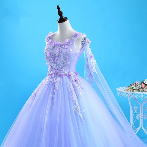 Beautiful Lavender Flowers Round Neckline Party Dress, Sweet 16 Gown