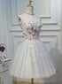Light Blue Tulle Floral Short Sweetheart Homecoming Dress, Blue Prom Dress