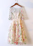 Light Champagne Knee Length Floral Party Dress, Cute Homecoming Dress