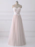 Pink Lace Top Sweetheart Straps A-line Tulle Prom Dress, Pink Formal Dress Evening Dress