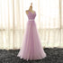 Light Purple V-neckline Long Formal Dress, Tulle Lace Applique Bridesmaid Dress