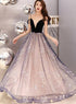 Beautiful V-neckline Straps Tulle with Velvet Party Dress, Long Evening Dress Formal Dress