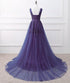 Purple Tulle Beaded Long Formal Party Dress, Dark Purple Evening Dress