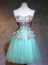 Adorable Flower Lace Applique Mint Green Homecoming Dress, Short Prom Dress