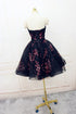 Simple Short Black Tulle Party Dress with Floral, Lovely Short Prom Dress