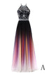 Beautiful Gradient Beaded A-line Party Gown, Long Junior Prom Dress