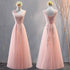 Charming Pearl Pink Tulle Simple Party Dress with Lace, V-neckline Long Formal Dress