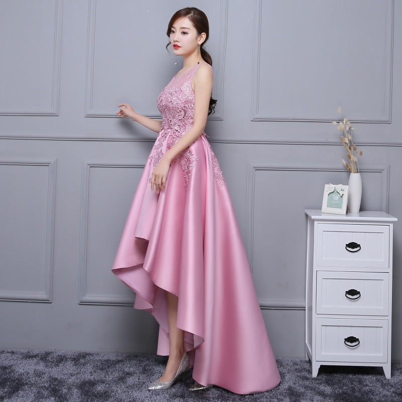 Beautiful Pink High Low Lace Cute Party Dress, Homecoming Dress main image 0