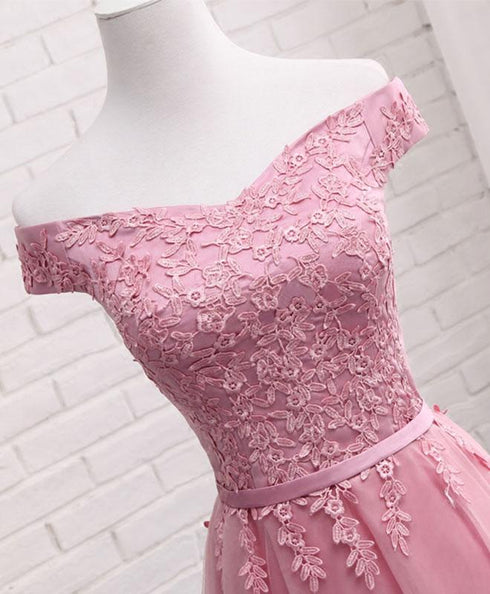 Beautiful Pink Tulle Long Party Dress , Cute Off Shoulder Bridesmaid Dresses